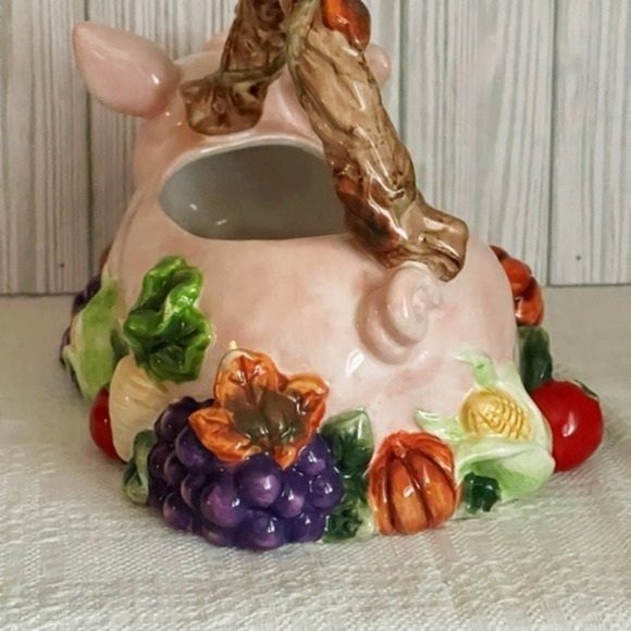 Vintage Pig Planter Basket With Vegetable Decoration‎ Signature Home Collection - Picture 6 of 13